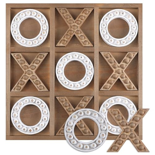 Rotatingpals Tic Tac Toe Game 10.6 Inch Rustic Wood Board Game Coffee Table Games Tic Tac Toe Table Decor for Family Adults Travel Outdoor | Amazon (US)