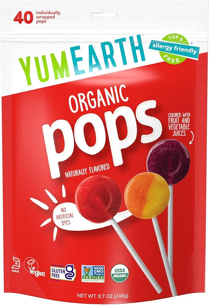 YumEarth Organic Pops Variety Pack, 40 Fruit Flavored Favorites Lollipops, Allergy Friendly, Glut... | Amazon (US)