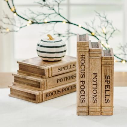 Wooden Halloween Book Stack | Grandin Road