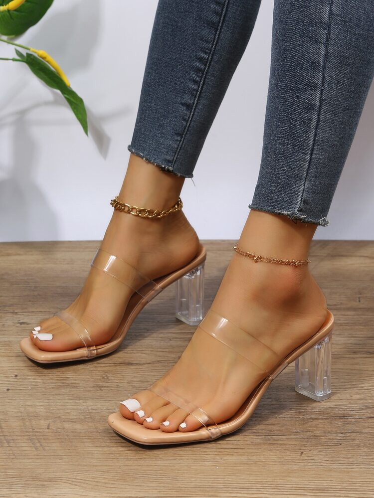 Minimalist Clear Strap Chunky Heeled Mule Sandals | SHEIN