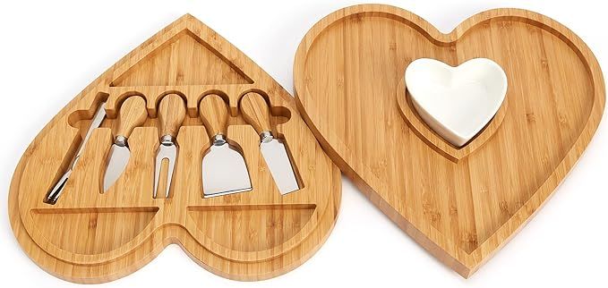 Charcuterie Boards Set Valentines Gifts Bamboo Cheese Boards Set Wood Cutting Board Valentine Gif... | Amazon (US)