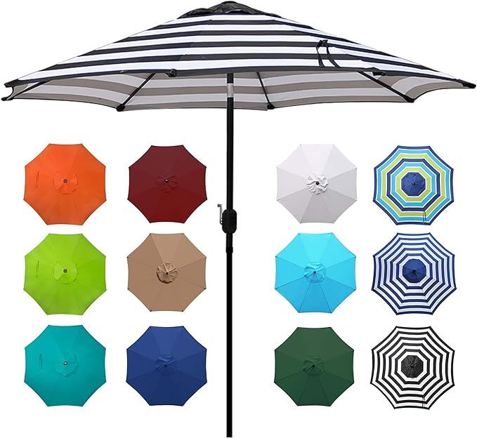 Blissun 9' Outdoor Aluminum Patio Umbrella, Market Striped Umbrella with Push Button Tilt and Cra... | Amazon (US)