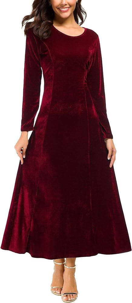 Urban CoCo Women's Elegant Long Sleeve Ruched Velvet Stretchy Long Dress | Amazon (US)
