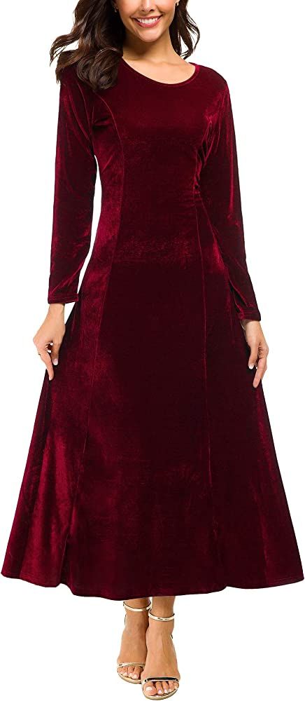 Urban CoCo Women's Elegant Long Sleeve Ruched Velvet Stretchy Long Dress | Amazon (US)