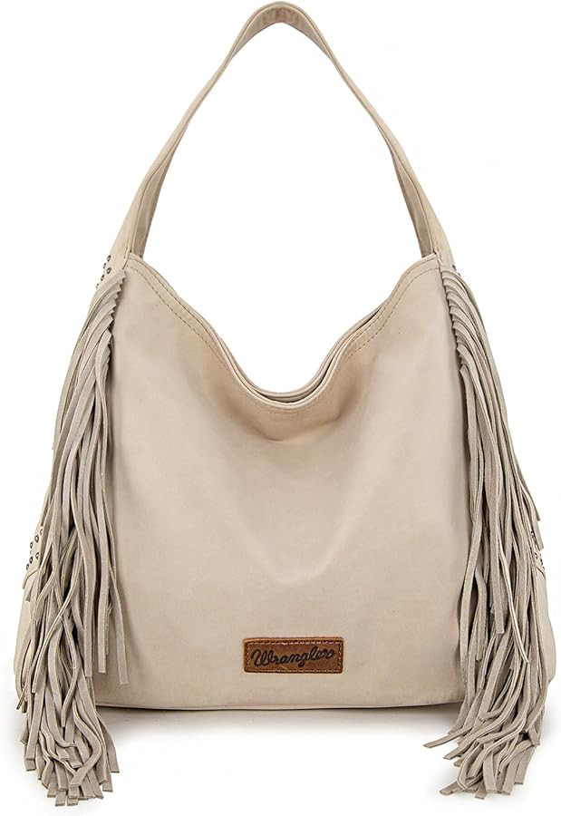 Wrangler Fringe Suede Hobo Bag for Women Leather Western Fringe Purse Tassel Hippie Shoulder Bag | Amazon (US)
