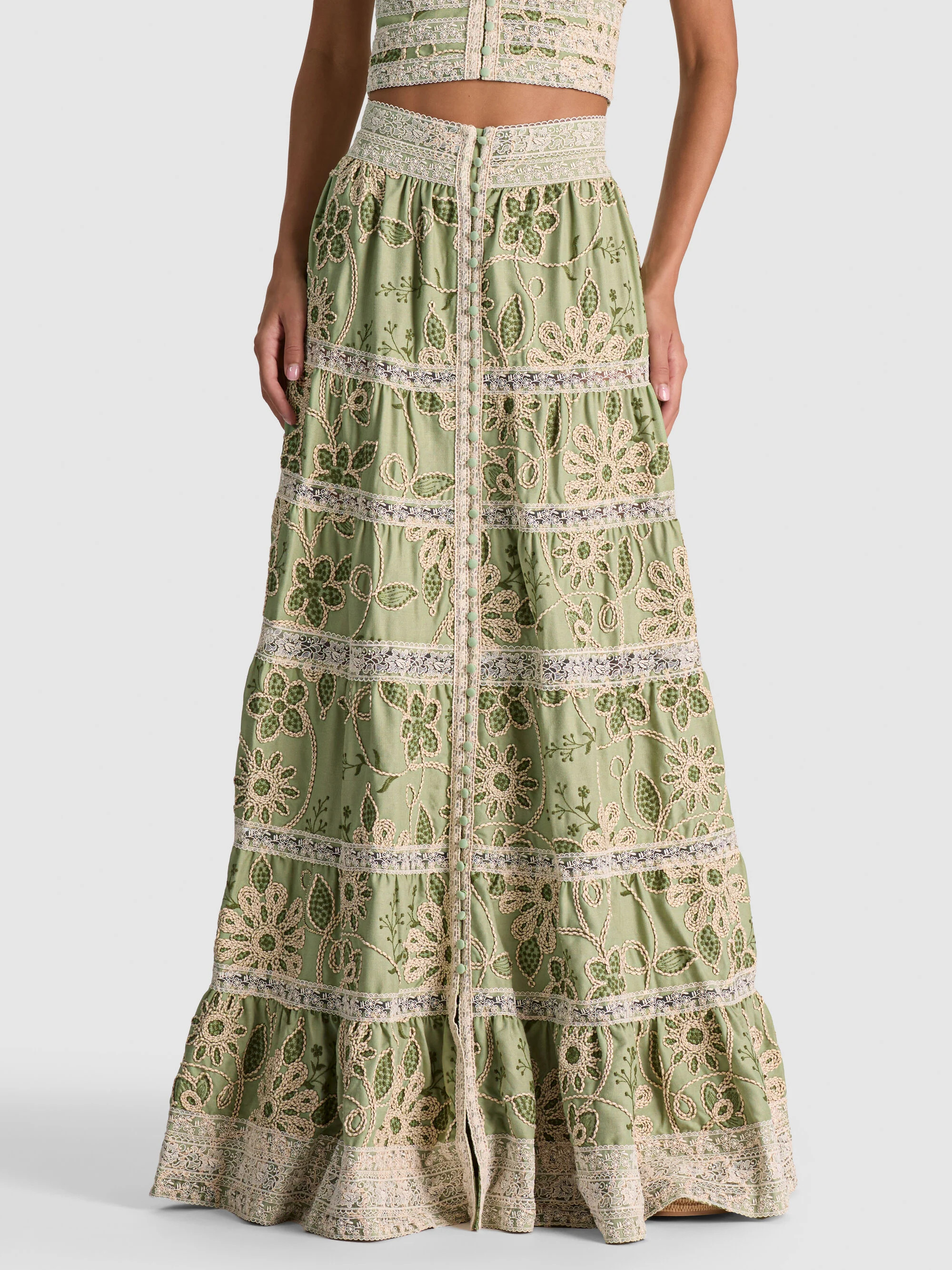 ADIRA EMBROIDERED MAXI SKIRT | Alice + Olivia