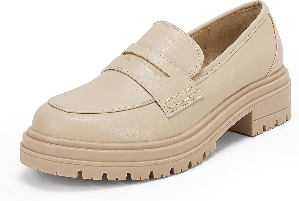Womens Platform Loafers Lug Sole Chunky Heel Non Slip Faux Leather Casual Comfortable Round Toe G... | Amazon (US)