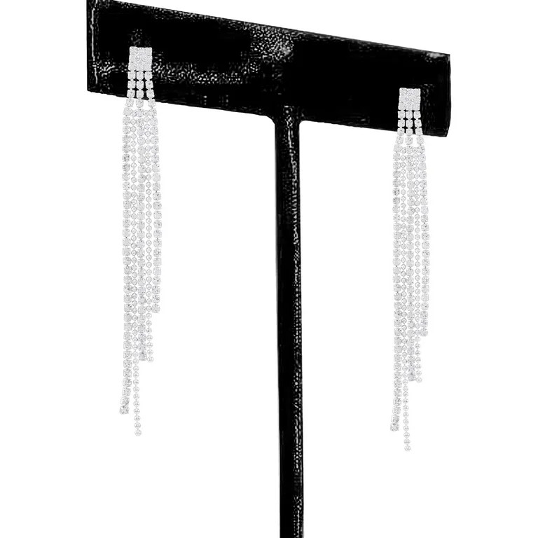 Time and Tru Women's Bold Rhinestone Chain Drop Silver Tone Earrings. | Walmart (US)