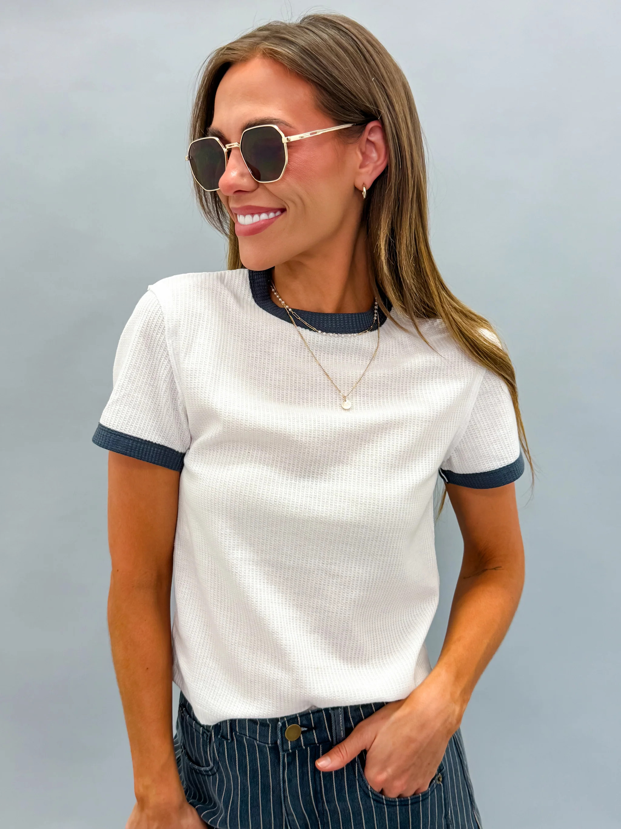 Jessa Contrast Waffle Knit Top | Shop.app