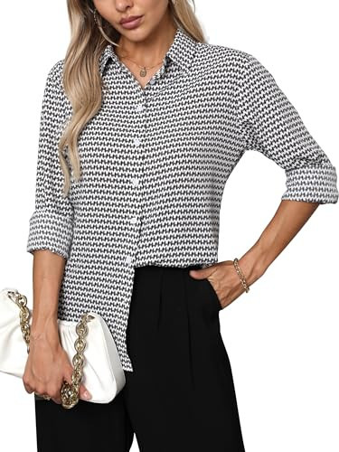 BBIBBI Button Down for Women Womens Tops and Blouses Black White Dress Shirts Dressy Women's Petite Cute Western Black and White Pattern Size M | Amazon (US)