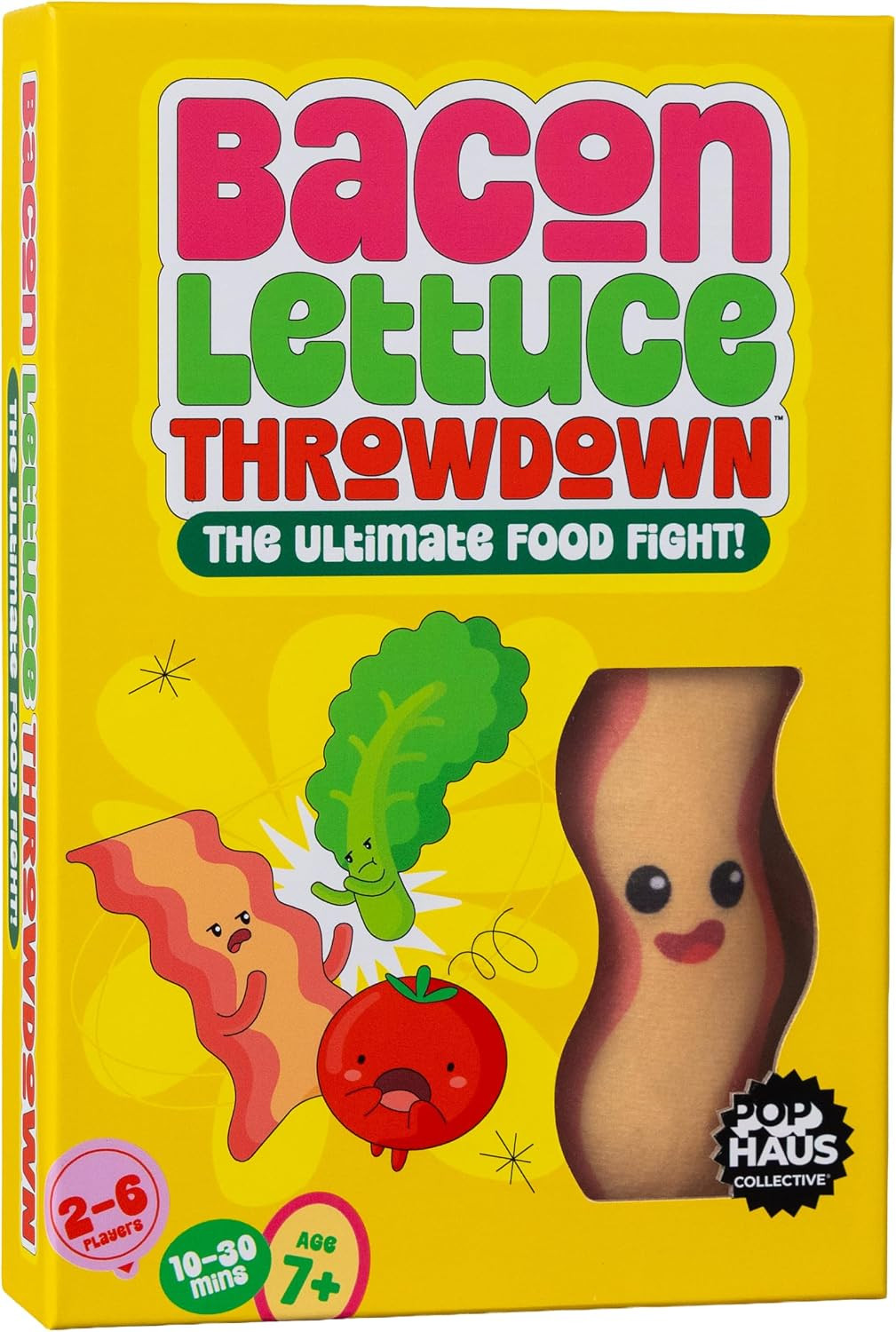 PopHaus Collective Bacon Lettuce Throwdown Family Card Game, Real-Time Sandwich Building Race, Throw Plush Bacon at Opponents, Fast-Paced Party Game for Kids & Adults, Ages 7+, 2-6 Players | Amazon (US)