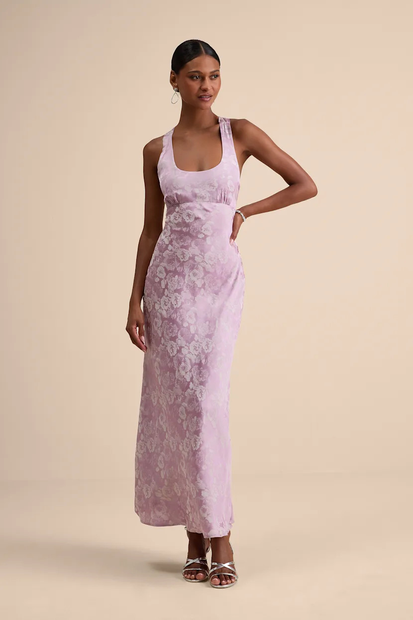 Liliya Lavender Satin Jacquard Backless Maxi Dress | Lulus