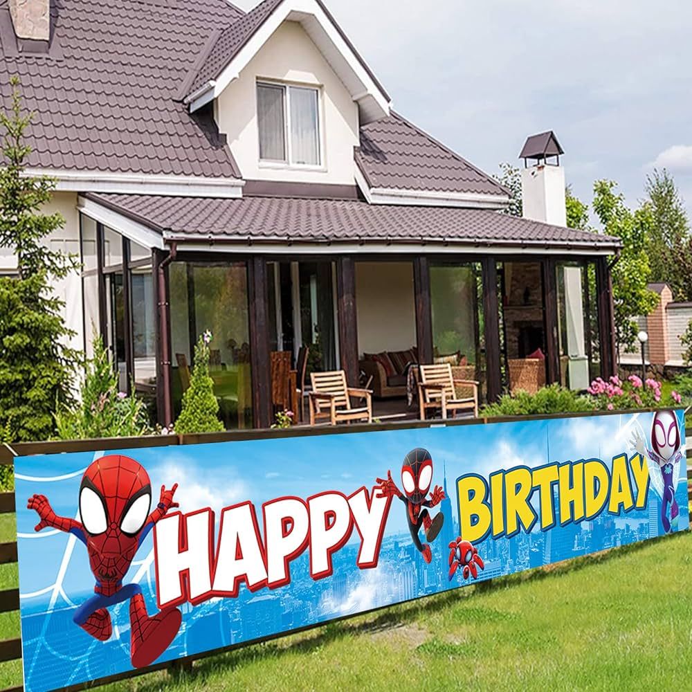 Spiderman Theme Happy Birthday Banner 118in x 20In Indoor Outdoor DecorSuper City Backdrop for ki... | Amazon (US)