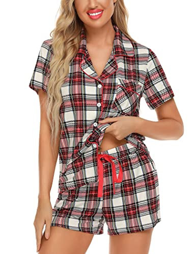 Leikar Christmas Pajamas For Women Plaid Ladies Pajamas sets Sleepwear Shorts Sleeve Pjs Lounge Set | Amazon (US)
