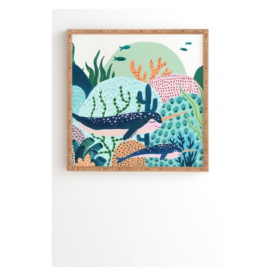 20" x 20" Ambers Textiles Narwhal Family Framed Wall Art Green - society6 | Target