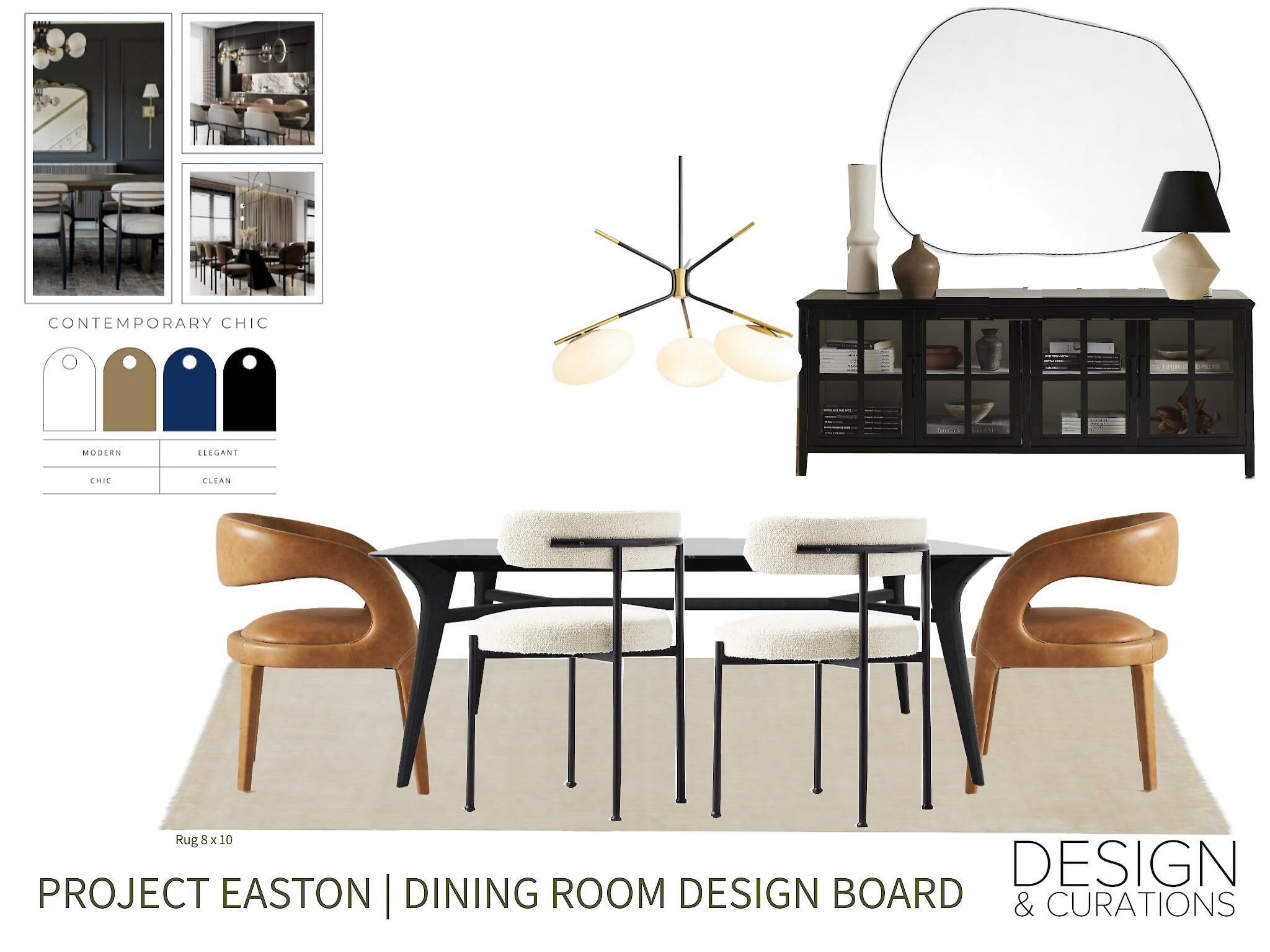 Contemporary Chic Dining Room design, home decor, dining room; table, chair, black table, organic shaped mirror, sideboard.  

#LTKFind #LTKhome