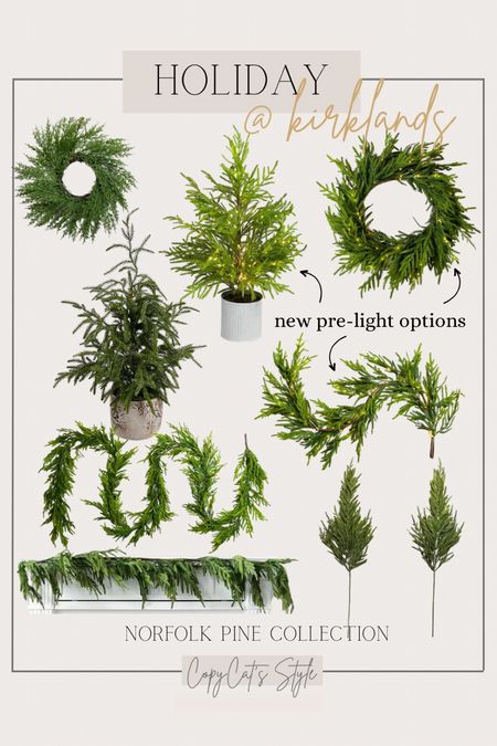 Norfolk Pine Garland Collection at Kirklands. New pre-light wreath, tree, and garland options. 
Christmas garland, Christmas decor, mini wreath, pine tree

#LTKSeasonal #LTKHolidaySale #LTKHoliday