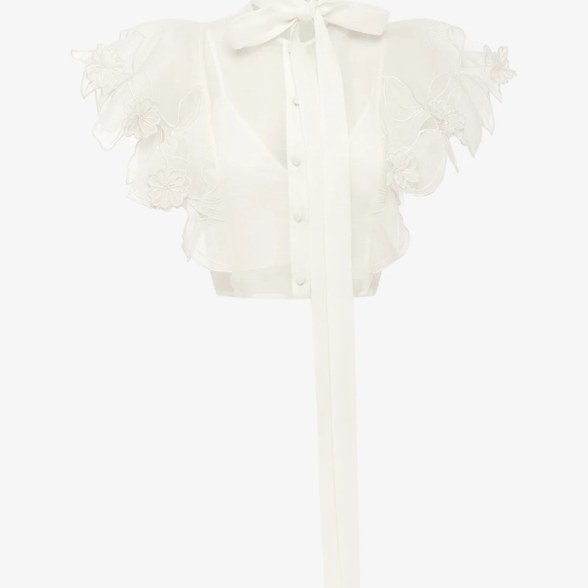 Jasmine Appliqu\u00e9 Flutter Sleeve Top - Snow | LEO LIN US