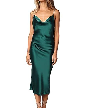 xxxiticat Women's Sleeveless Spaghetti Strap Satin Dress Cocktail Beach Evening Party Cowl Neck D... | Amazon (US)