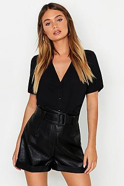 Short Sleeve Button Through Blouse | Boohoo.com (US & CA)