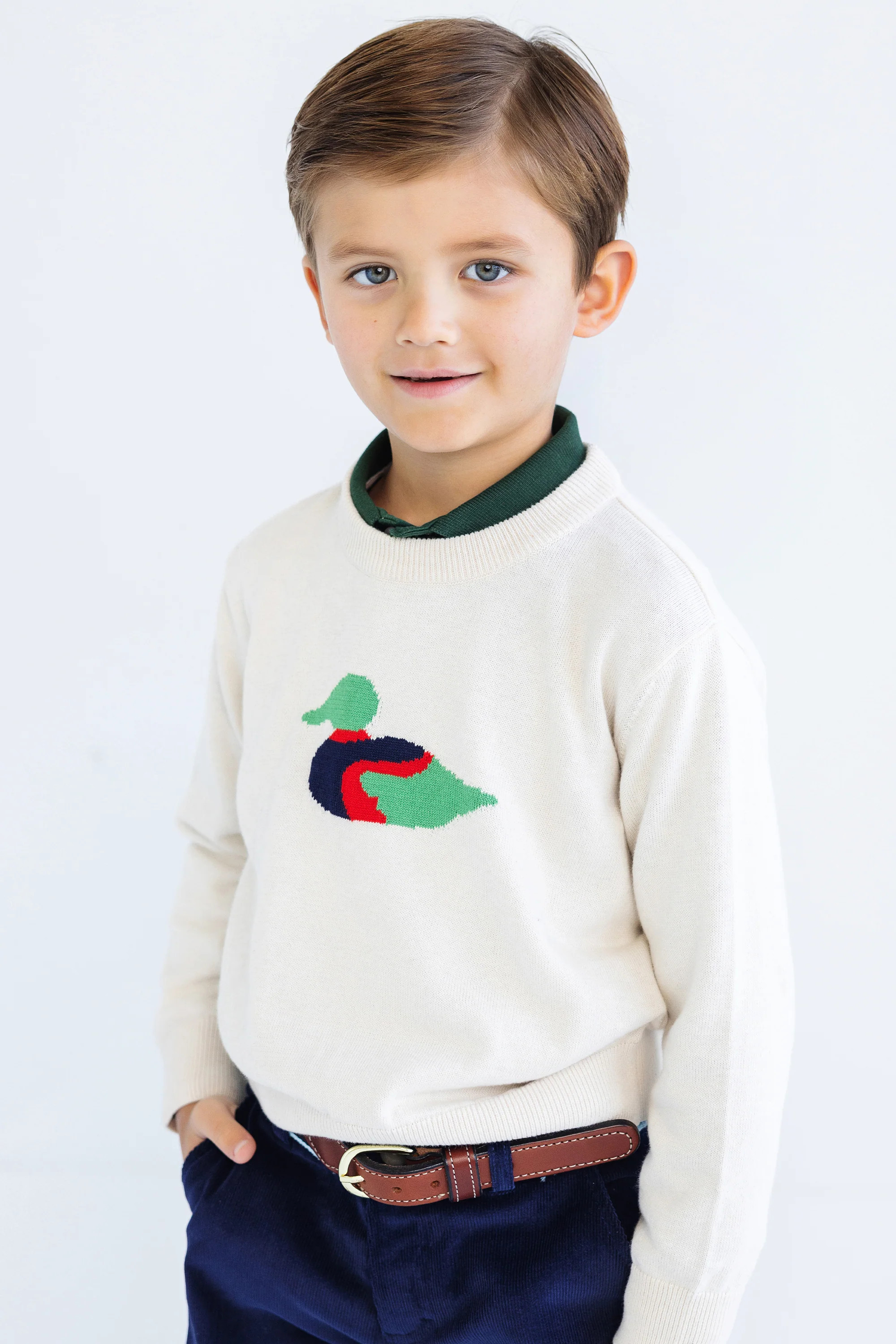 Isaac's Intarsia Sweater - Sandy Springs Stone with Duck Intarsia | The Beaufort Bonnet Company