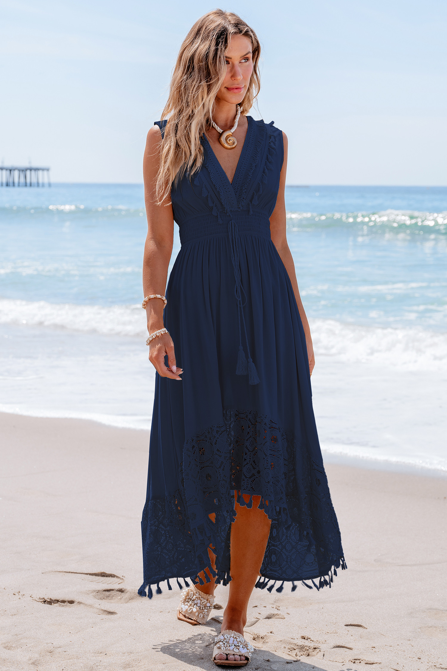 Contrast Lace Tassel Midi Dress | Cupshe US