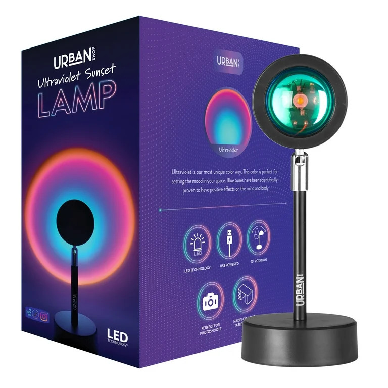 Urban Shop Ultra Violet LED Sunset Projector Lamp, Multicolor Ombre, 10.23" H - Walmart.com | Walmart (US)