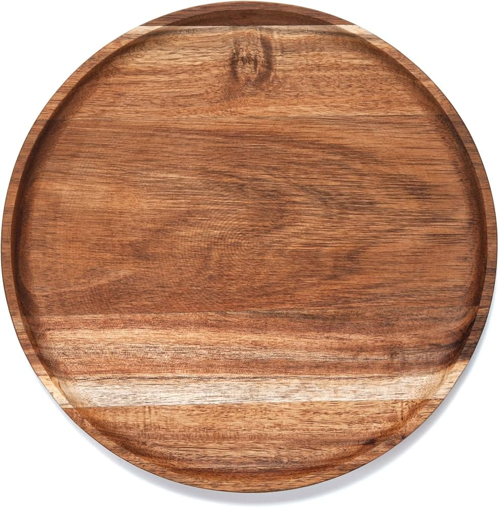Round Wood Tray, Acacia Wooden Serving Tray, Serving Platter, Appetizer Charcuterie Board, Tray O... | Amazon (US)