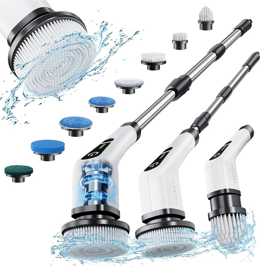 Leebein Electric Spin Scrubber, Cordless Cleaning Brush with 8 Replaceable Brush Heads, Tub and F... | Amazon (US)