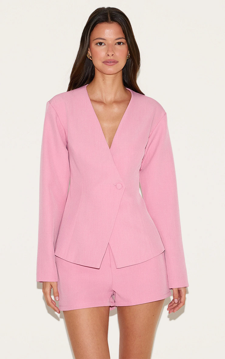 Candy Pink Tailored Cinched Waist Asymmetric Blazer | PrettyLittleThing US