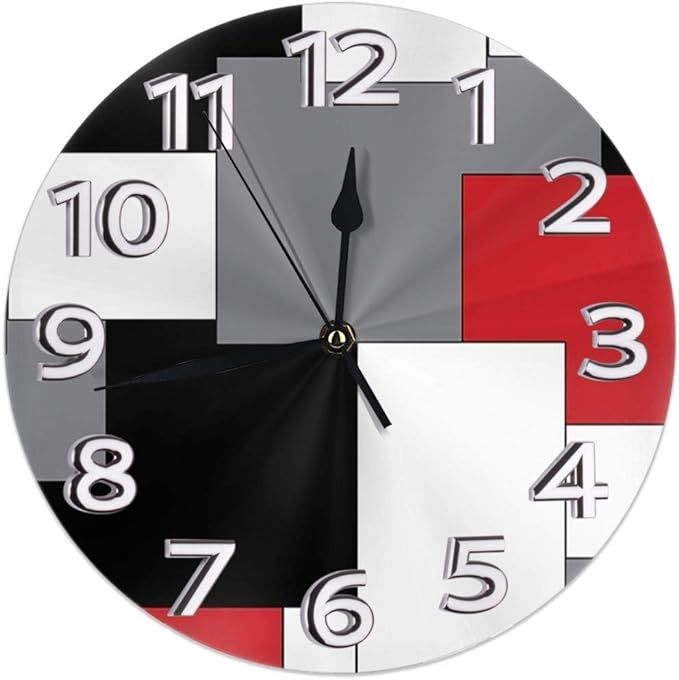 White,Grey,Black and Red Irregular Geometric Wall Clock Waterproof Decorative Clocks Durable Roun... | Amazon (US)