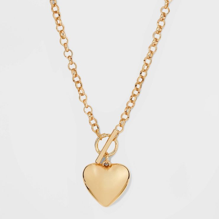 Gold with Toggle Puffy Heart Choker Necklace - A New Day™ Gold | Target