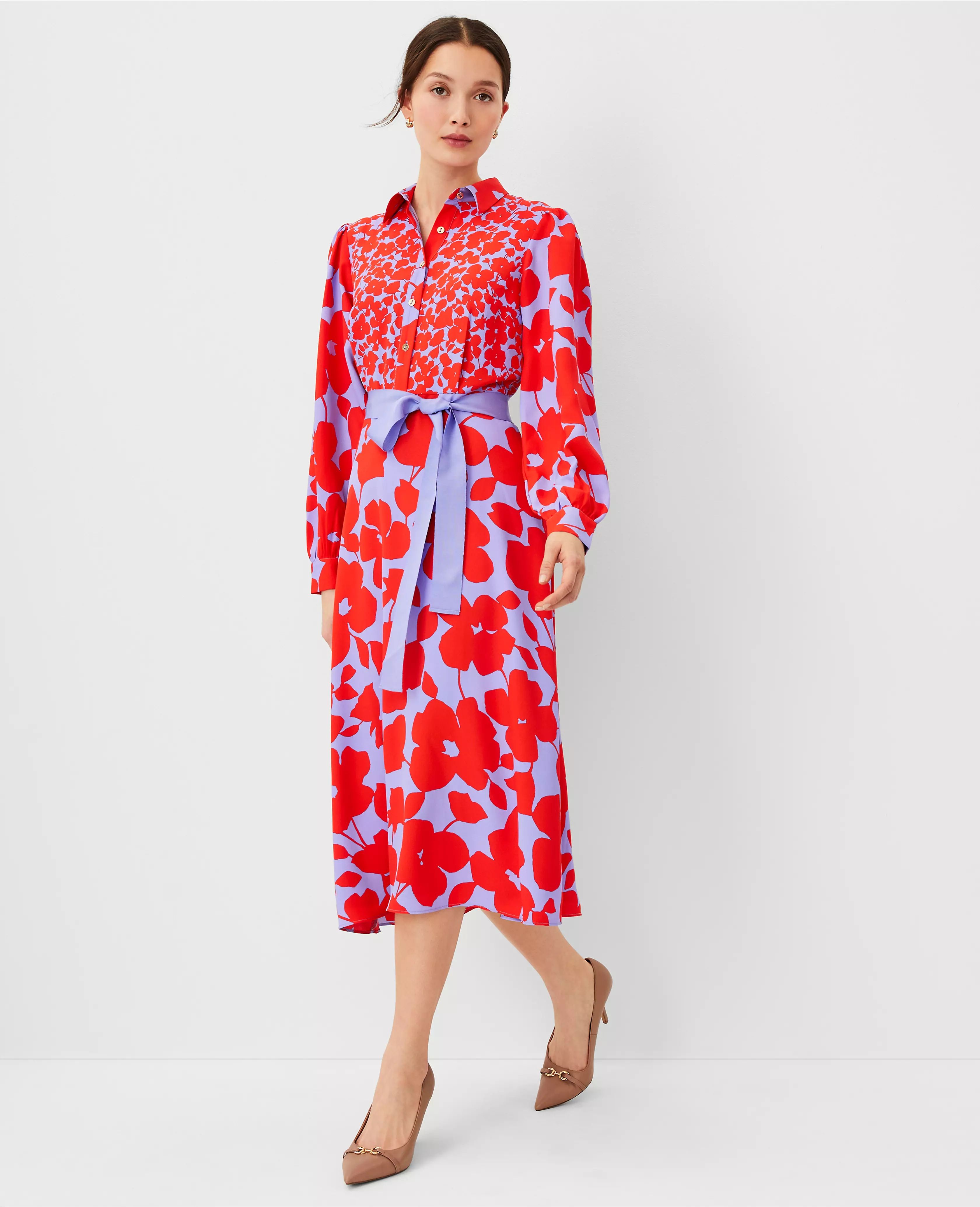 Petite Mixed Floral Midi Shirtdress | Ann Taylor (US)