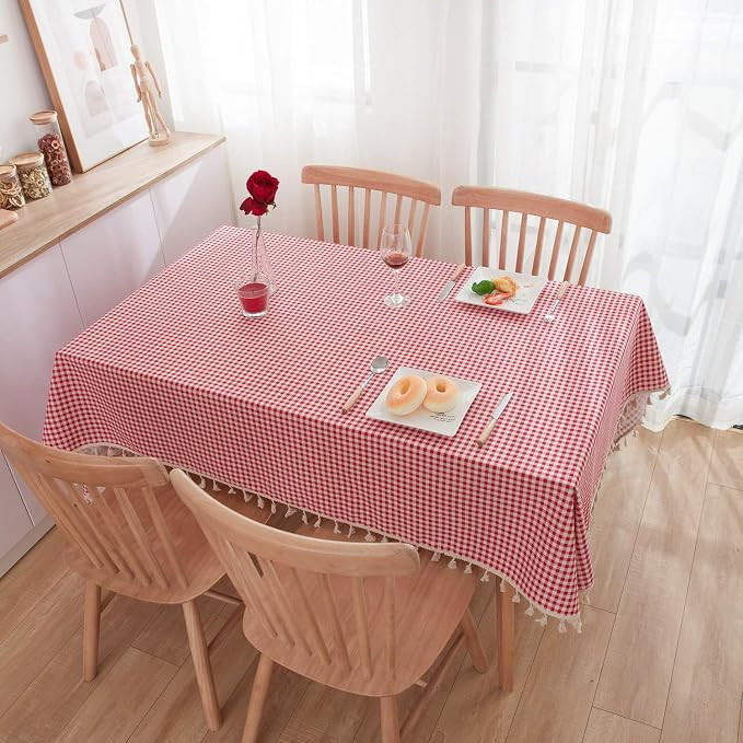 FDY MY Buffalo Plaid Tassel Tablecloth - Red and White Rustic Linen Textured Farmhouse Burlap Tab... | Amazon (CA)