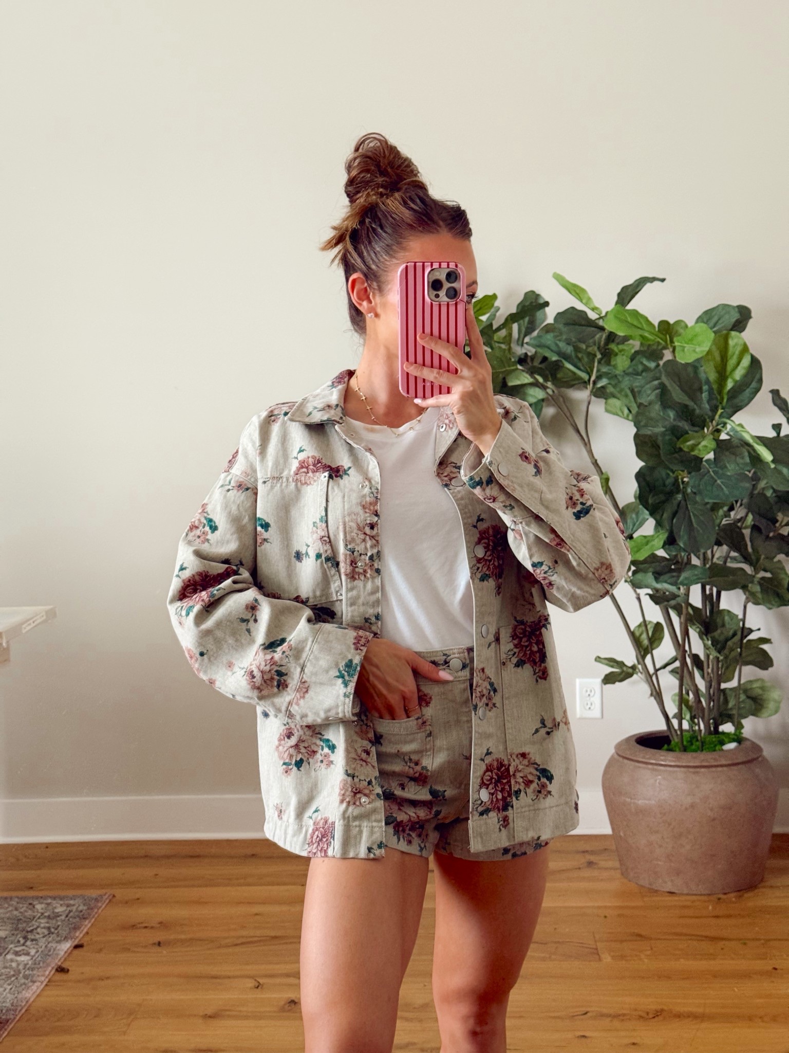 Floral denim? YES PLZ! Wearing XS shorts and small jacket #targetfinds 

#LTKgrwm #LTKdayinmylife #LTKSpringSale