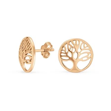 Tiny Round Circle Family Tree Of Life Stud Earrings for Women Teen Wishing Tree Rose Gold Plated 925 | Walmart (US)