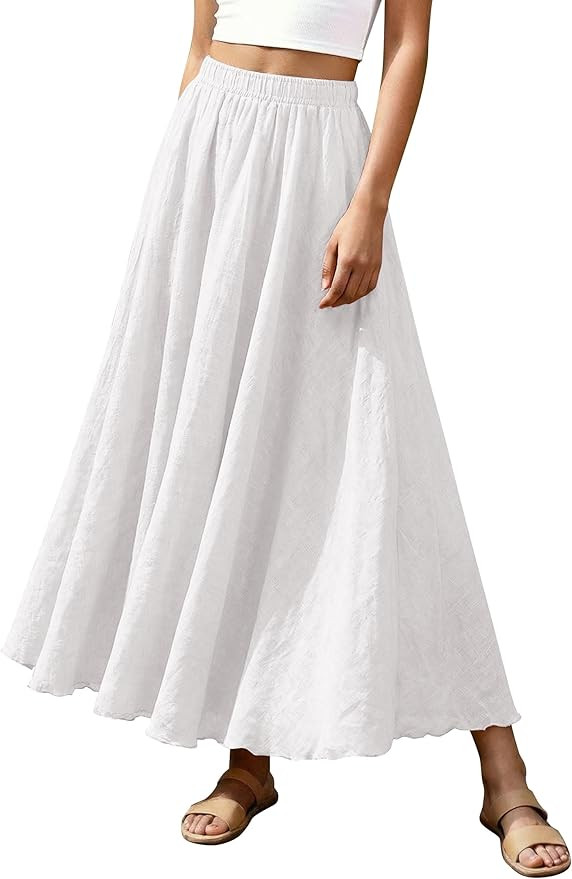 Ezcosplay Women Bohemian Beach A-Line Dress Double Layer Elastic Waist Long Maxi Skirt | Amazon (US)