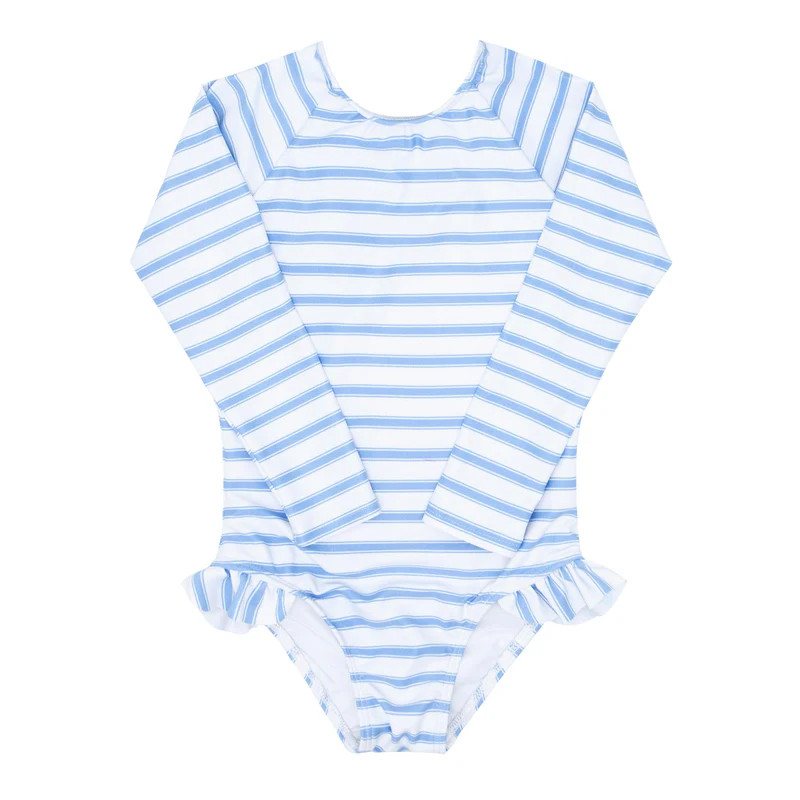 girls boca blue stripe rashguard one piece | minnow