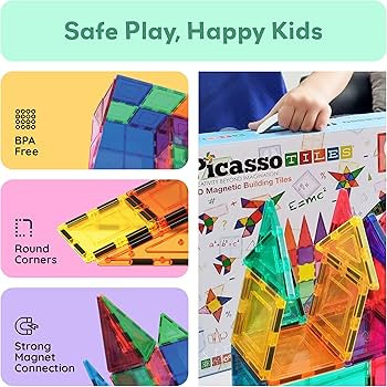 PicassoTiles 100 Piece Set 100pcs Magnet Building Tiles Clear Magnetic 3D Blocks Construction Pla... | Amazon (US)