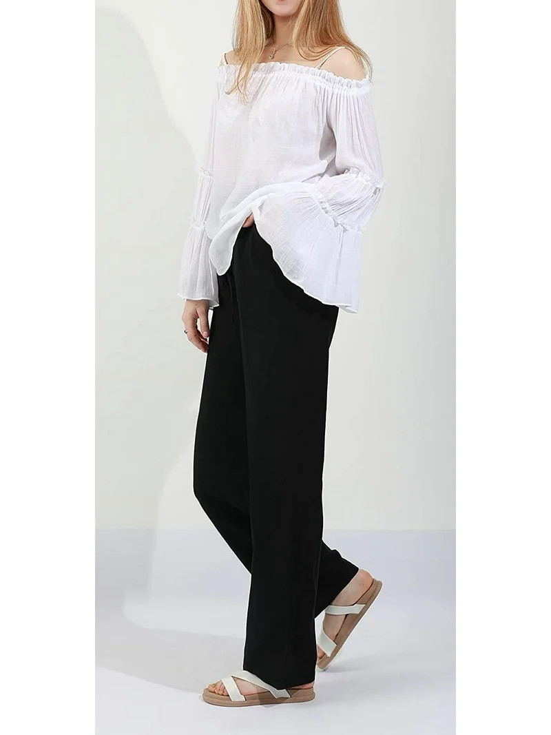 SOMER Pants for Women Flowy Casual Drawstring Waist Wide Leg Loose Linen Palazzo Pants with Pocke... | Walmart (US)