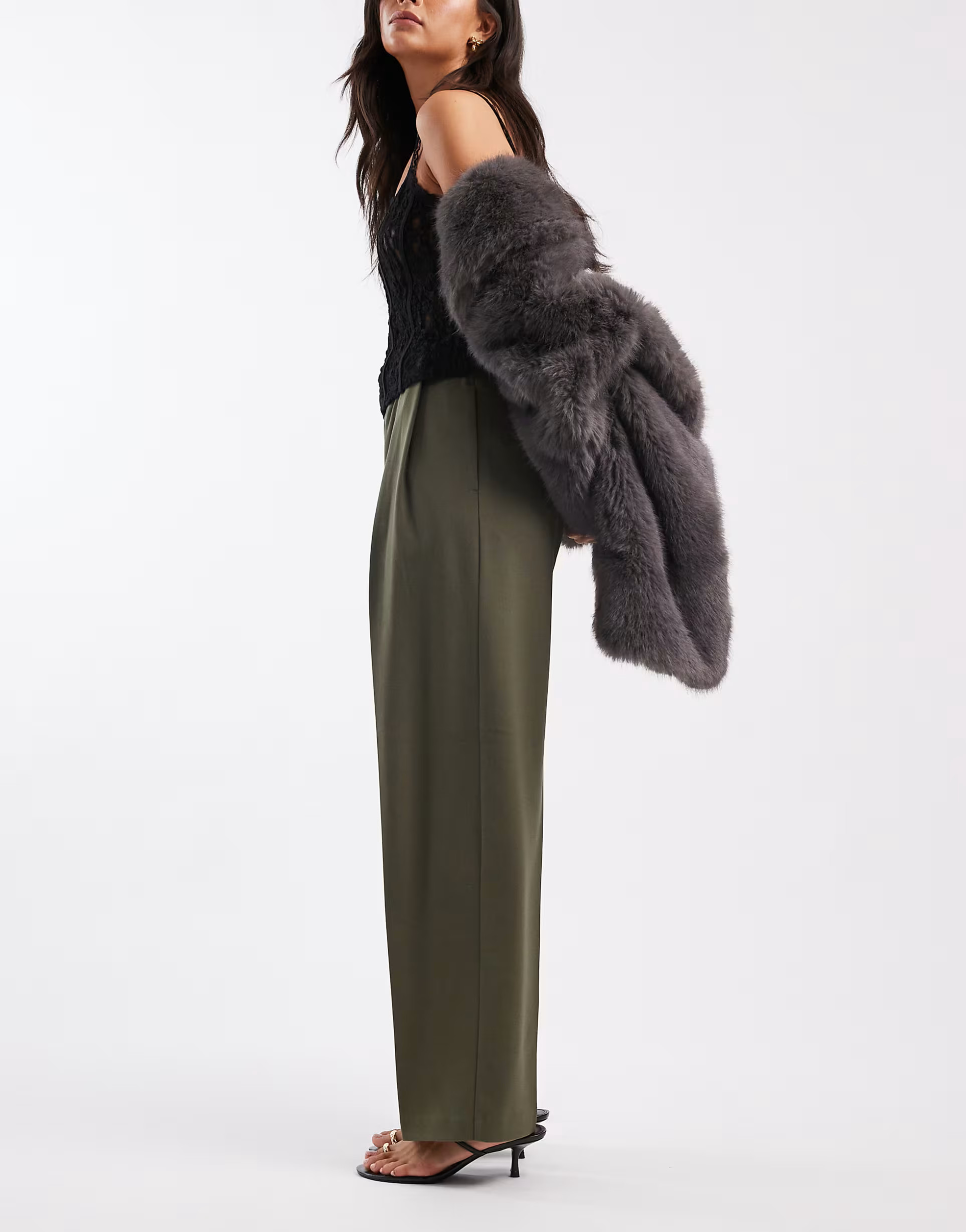 ASOS DESIGN tailored high waist belted straight leg trousers in khaki | ASOS (Global)