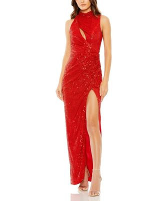 Mac Duggal Women's Sleeveless High Neck Gathered Waist Sequin Gown - Macy's | Macy's