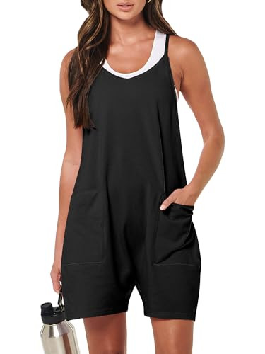 ANRABESS Womens Rompers Summer Casual Loose Sleeveless Overalls Spaghetti Strap Shorts Jumpsuit 2026 Beach Vacation Clothes Black X-Small | Amazon (US)