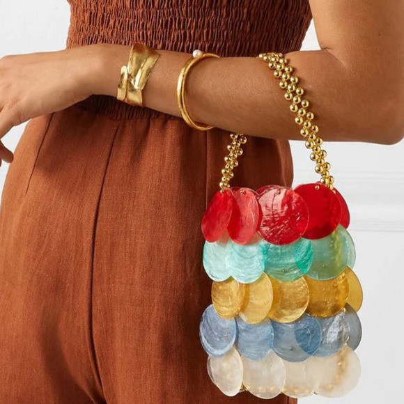 Vanina Beirut Casse Noisette Shell Tote Beaded Discs Small Beach Handcrafted | Poshmark
