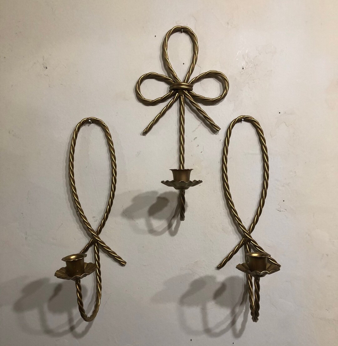 3 Home Interiors Wall Sconces Antique Gold Twisted Rope Twist - Etsy | Etsy (US)
