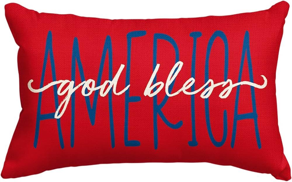 AVOIN colorlife 4th of July God Bless America Red Throw Pillow Cover, 12 x 20 Inch Patriotic Pill... | Amazon (US)