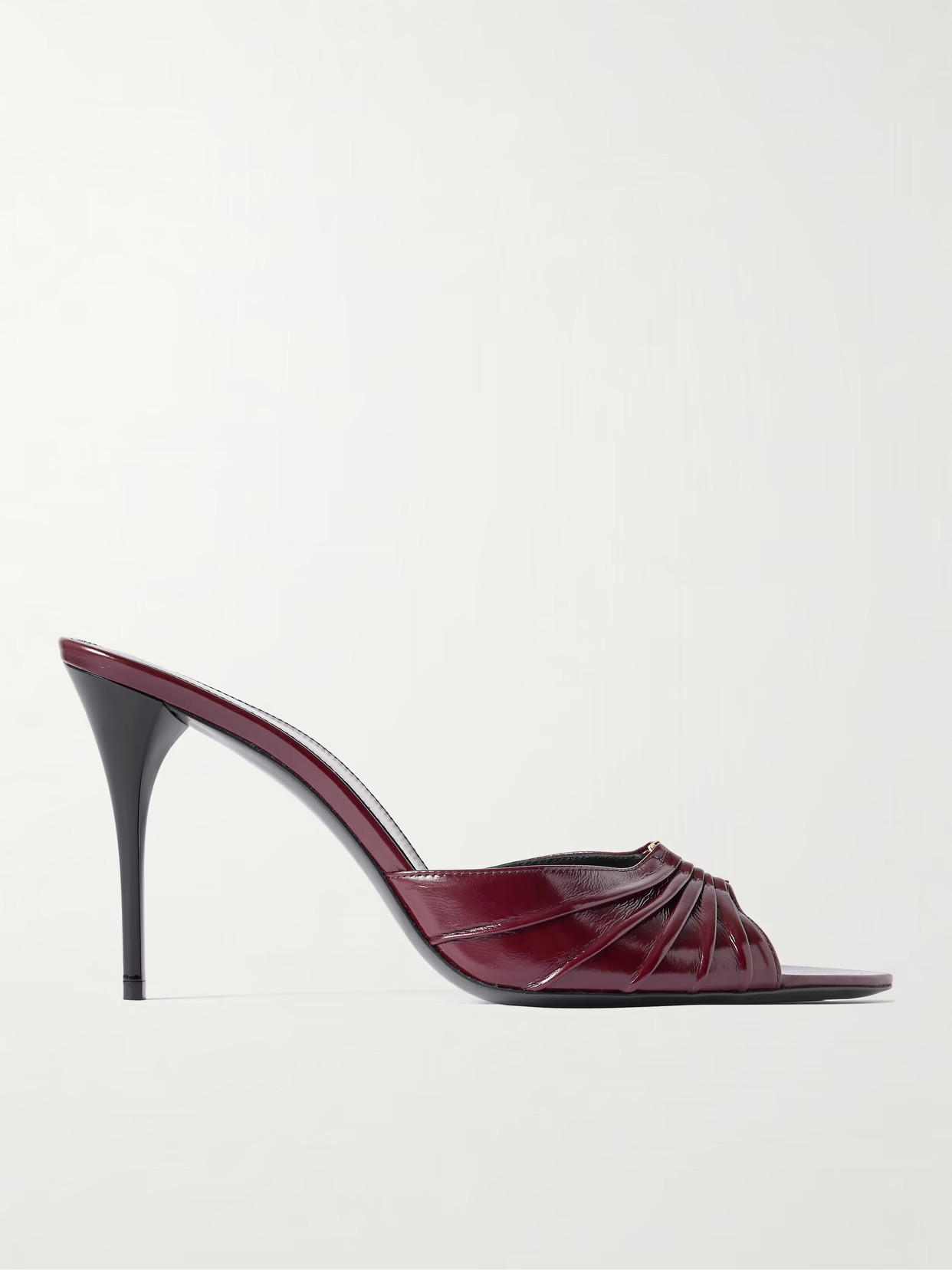 SAINT LAURENT - Babylone Embellished Gathered Patent-leather Mules - Burgundy | NET-A-PORTER (US)