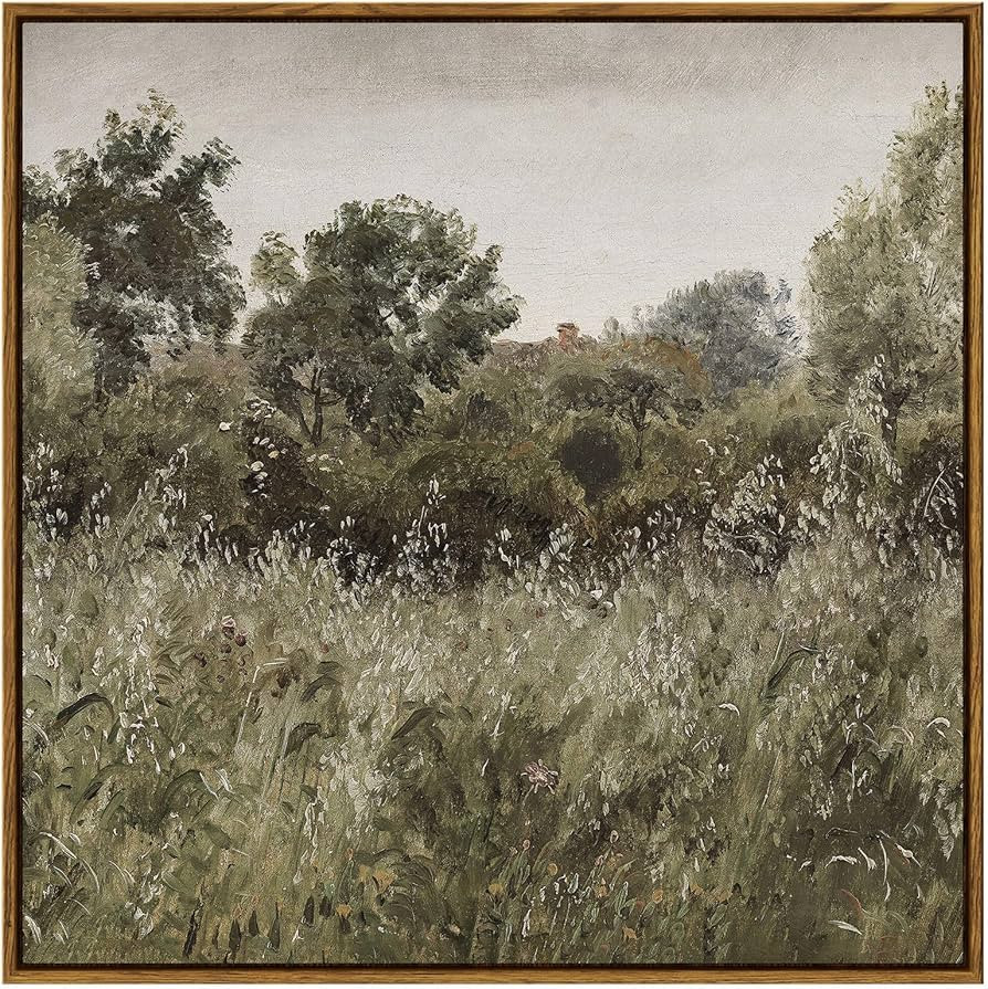 InSimSea Square Framed Canvas Wall Art, Large Decor Field of Oats Grassland Paintings, Nature Sce... | Amazon (US)