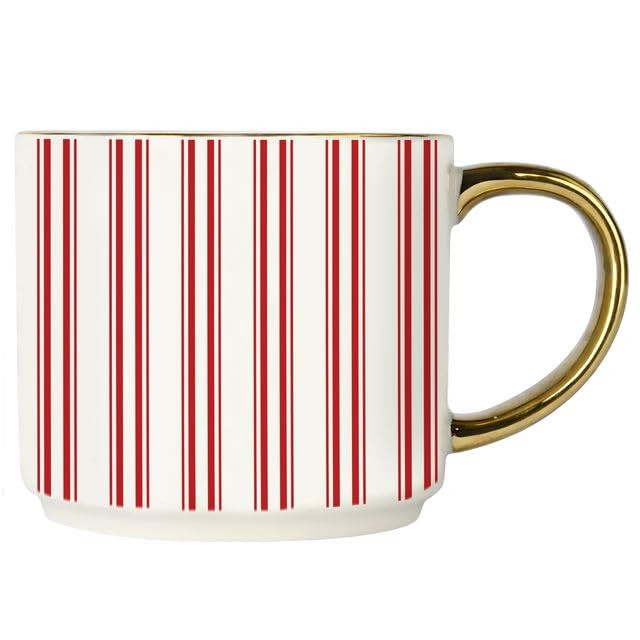 Sweet Water Decor Red Stripe Coffee Mug, 14oz China Christmas Mug with Gold Handle, Large Holiday... | Amazon (US)