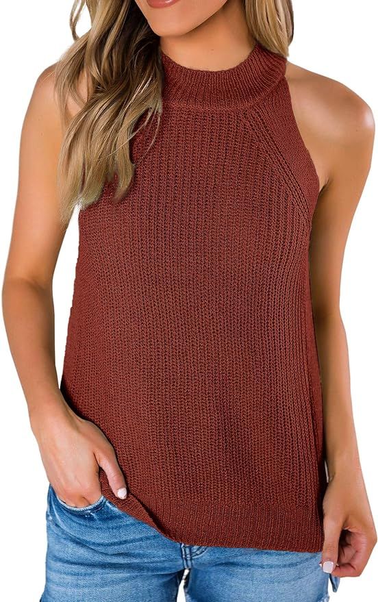 SySea Womens Summer Loose Knit Shirts Sleeveless Halter Neck Sweater Tank Tops | Amazon (US)